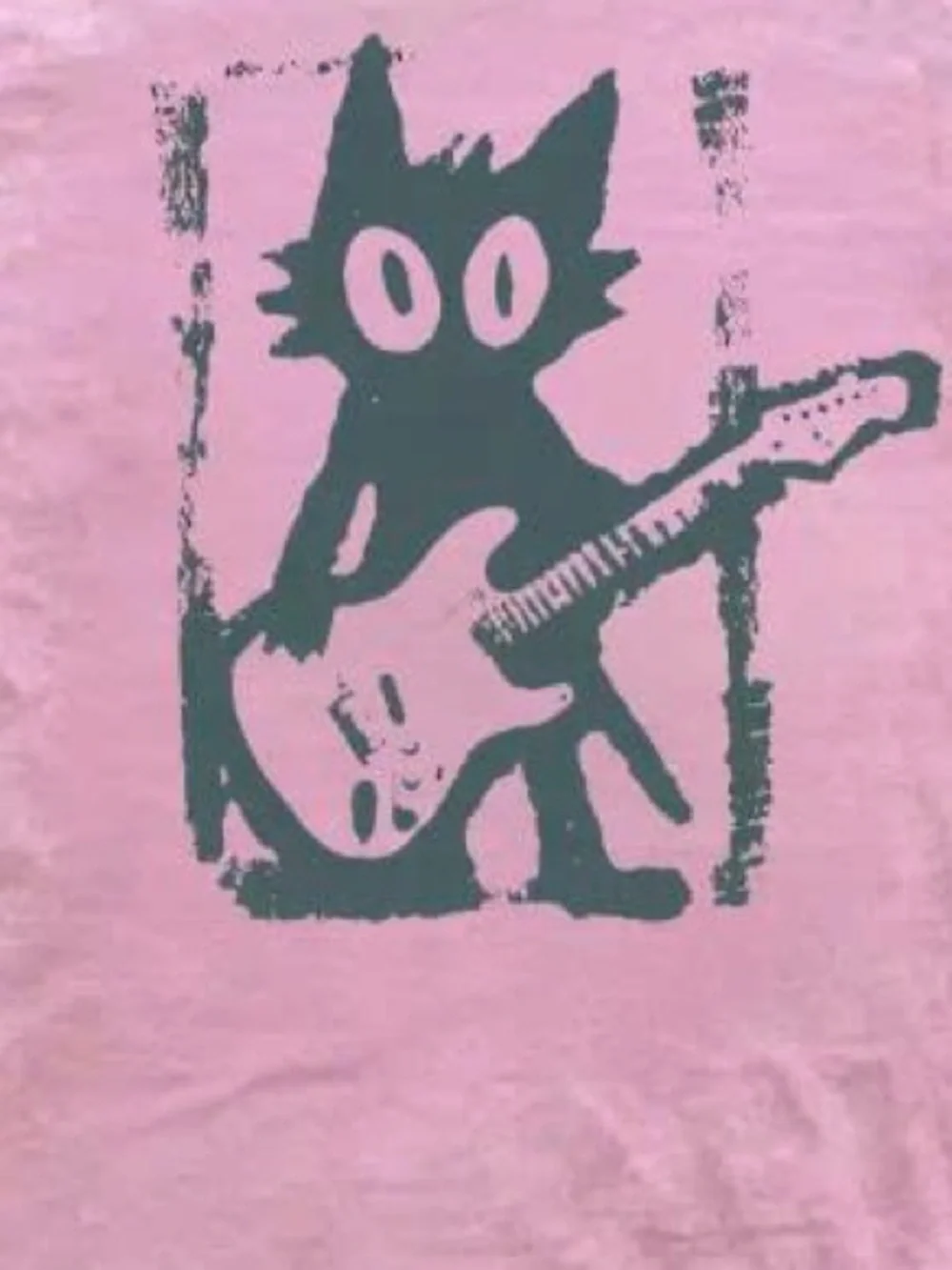 Gildan Pink Tee with Black Cat Guitar Graphic